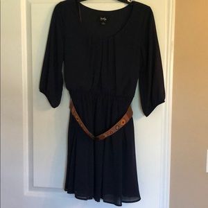 3/4 sleeve Navy belted dress